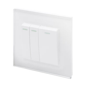 White Plain Glass - Retrotouch Crystal 3 Gang Rocker Light Switch Intermediate (White PG) (00234)