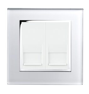 White Chrome Trim - Retrotouch Crystal CT Dual RJ11 Socket White (00305)
