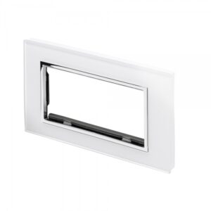 White Chrome Trim - Retrotouch Crystal CT Euro Module Plate 4 Gang White (00176)