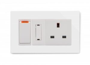 White Plain Glass - Retrotouch Crystal PG Switched Fused Spur with 13A Unswitched Socket White (01104)