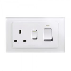 White Plain Glass - Retrotouch Crystal 45A DP Cooker & 13A Socket White Glass (01842)