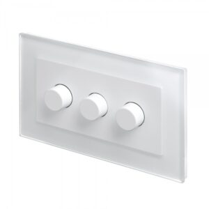 White Plain Glass - Retrotouch Crystal PG Rotary Intelligent LED Dimmer Switch 3G/2Way White (02082-SM)