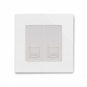 White Plain Glass - Retrotouch Crystal PG Dual CAT6e Socket White (04229)