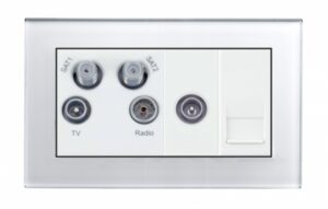 White Plain Glass - Retrotouch Crystal PG TV - Radio - Twin Sat / TV / BT Master Socket White (04311)