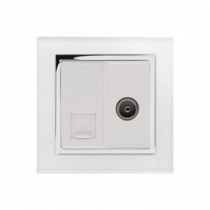 White Chrome Trim - Retrotouch Crystal CAT6e / Tv Socket (White CT) (04240)