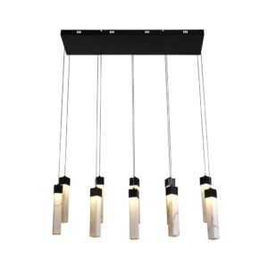 Ceiling Pendants - Searchlight Moonbeam 10Lt Pendant Black Metal & Marbleised Resin (10879-10BK)