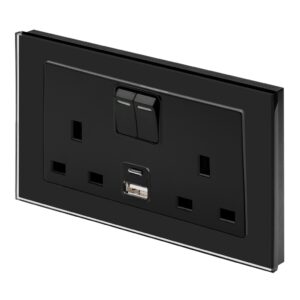 Retrotouch Crystal 3.1A USBC & 13A DP Double Plug Socket with Switch Black PG