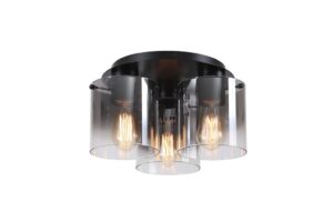 Searchlight Sweden 3LT Flush Matt Black & Smoked Glass