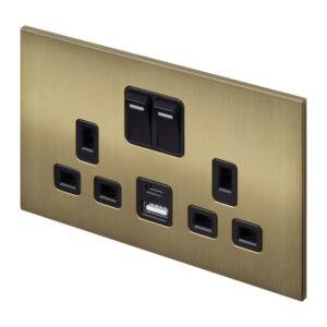 Retrotouch Aura Double Socket with USB - Brushed Brass