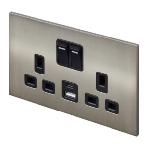 Retrotouch Aura Double Socket with USB - Brushed Nickel