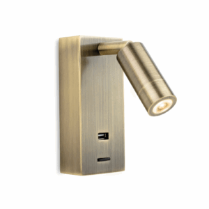 Wall Lighting - Firstlight Clifton LED Wall Light with USB Port Antique Brass (2896AB)
