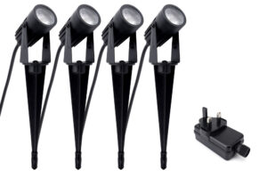 Spike Lighting - Integral Outdoor 12V Spike Spotlight 4Pcs Set IP44 240Lm 2.4W Each 3000K With Uk Plug (ILDEL079)