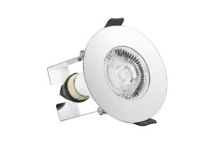 Integral Evofire Fire Rated Downlight 70Mm Cutout IP65 Polished Chrome Round +Gu10 Holder & Insulation Guard