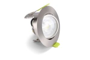 Integral Evofire Fire Rated Tiltable Downlight 70Mm Cutout 85Mm Diameter IP20 Satin Nickel Round +Gu10 Holder