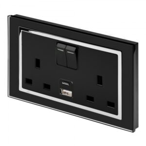 Retrotouch Crystal 3.1A USBC & 13A DP Double Plug Socket with Switch Black CT