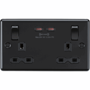 ML Accessories - Knightsbridge Matt Black 13A 2G DP Switched Socket with Dual USB-C [65W DUAL FASTCHARGE] (CL9965MBB)