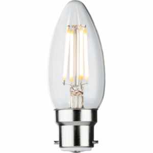 B22 Bulbs - Knightsbridge 230V 4W LED BC Clear Candle Filament Lamp 2700K Dimmable (CLD4ABCC)
