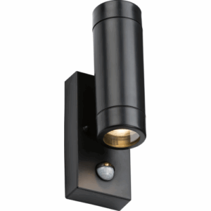 ML Accessories - Knightsbridge EAMON 230V IP44 GU10 Polycarbonate Up/Down wall light with PIR Black (EAPIR2BK)