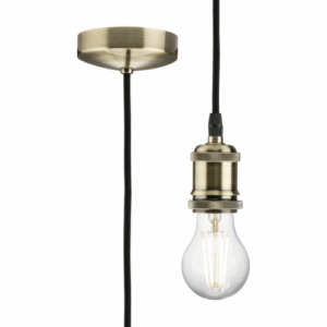 Knightsbridge 1.8m E27 Vintage Pendant Set - Antique Brass