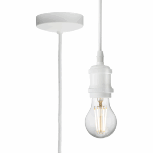 Knightsbridge 1.8m E27 Vintage Pendant Set - Matt White