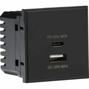 Knightsbridge Dual USB A+C Charger Module (20V DC 2.25A Max. 45W) 50x50mm - Black