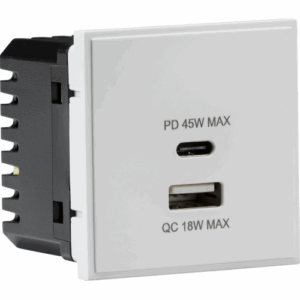 Knightsbridge Dual USB A+C Charger Module (20V DC 2.25A Max. 45W) 50x50mm - White
