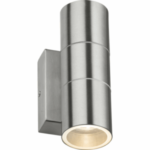 ML Accessories - Knightsbridge 230V IP54 GU10 Up and Down Wall Light with Photocell Sensor - Brushed Chrome (OWALL2BCP)