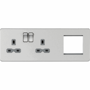 ML Accessories - Knightsbridge 13A 2G DP Socket + 2G Mod Plate Brushed Chrome with Grey Insert (SFR192LBCG)
