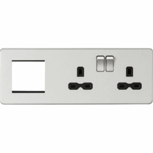ML Accessories - Knightsbridge 13A 2G DP Socket + 2G Mod Plate Brushed Chrome with Black Insert (SFR192RBC)