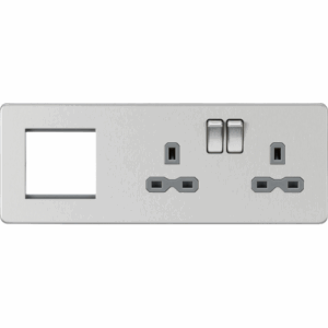 ML Accessories - Knightsbridge 13A 2G DP Socket + 2G Mod Plate Brushed Chrome with Grey Insert (SFR192RBCG)