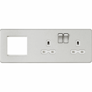 ML Accessories - Knightsbridge 13A 2G DP Socket + 2G Mod Plate Brushed Chrome with White Insert (SFR192RBCW)