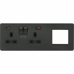 ML Accessories - Knightsbridge 13A 2G DP Socket +2G Mod + Dual USB A+C 12V DC 1.5A (Max. 18W) Anthracite with Black Insert (SFR992LAT)