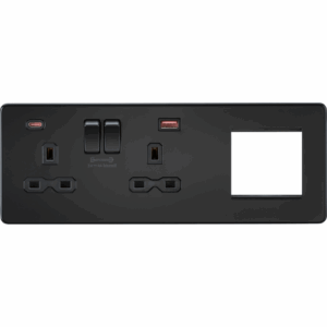 ML Accessories - Knightsbridge 13A 2G DP Socket +2G Mod + Dual USB A+C 12V DC 1.5A (Max. 18W) Matt Black w/Black Insert (SFR992LMBB)
