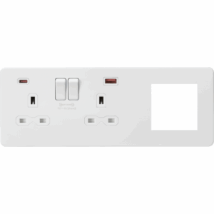 ML Accessories - Knightsbridge 13A 2G DP Socket +2G Mod + Dual USB A+C 12V DC 1.5A (Max. 18W) Matt White w/White Insert/ (SFR992LMW)