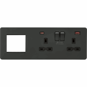 ML Accessories - Knightsbridge 13A 2G DP Socket +2G Mod + Dual USB A+C 12V DC 1.5A (Max. 18W) Anthracite with Black Insert (SFR992RAT)