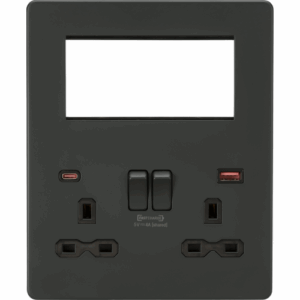 ML Accessories - Knightsbridge Small Multi Combo Plate + Dual USB A+C 12V DC 1.5A (Max. 18W) Anthracite w/Black Insert (SFR994AT)