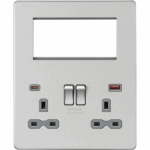 ML Accessories - Knightsbridge Small Multi Combo Plate + Dual USB A+C 12V DC 1.5A (Max. 18W) Brushed Chrome w/Grey Insert (SFR994BCG)