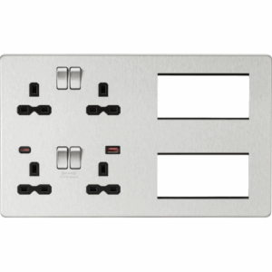 ML Accessories - Knightsbridge Multi Combo Plate + Dual USB A+C 12V DC 1.5A (Max. 18W) Brushed Chrome w/Black Insert (SFR998BC)