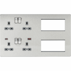 ML Accessories - Knightsbridge Multi Combo Plate + Dual USB A+C 12V DC 1.5A (Max. 18W) Brushed Chrome w/Grey Insert (SFR998BCG)