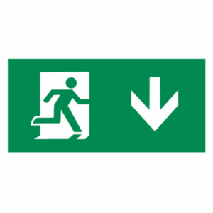 Exit Sign Legends - Knightsbridge Running Man Legend for product EMRUN with Down Facing Arrow (EMRUND)
