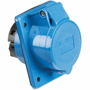 Knightsbridge 240V IP44 32A Angled Panel Mount Socket 2P+E