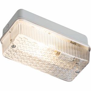 Knightsbridge 230V IP65 100W (BC) B22 Bulkhead with Clear Prismatic Diffuser and Aluminium Base