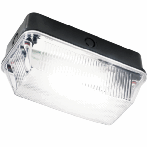 Knightsbridge 230V IP65 60W B22 Bulkhead with Clear Prismatic Diffuser and Black Plastic Base