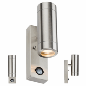 ML Accessories - Knightsbridge 230V IP44 2 X GU10 Stainless Steel Up/Down Wall Light with Pir (WALL4LSS)