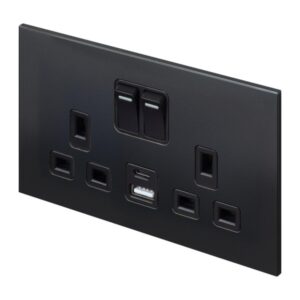 Retrotouch Aura Double Socket with USB - Matt Black