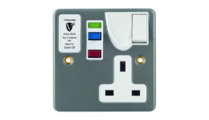 Timeguard Valiance+ RCD Protected Single Gang Metal Switched Socket Active