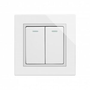 White Chrome Trim - Retrotouch Crystal Mechanical Light Switch 2 Gang Intermediate (White CT) (00212)