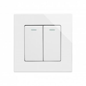 White Plain Glass - Retrotouch Crystal Mechanical Light Switch 2 Gang Intermediate (White PG) (00214)