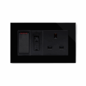 Retrotouch Crystal Switched Fused Spur with 13A Unswitched Socket (Black PG)