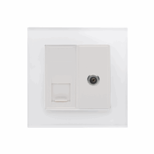 White Plain Glass - Retrotouch Crystal CAT5E / Sat Socket (White PG) (01808)